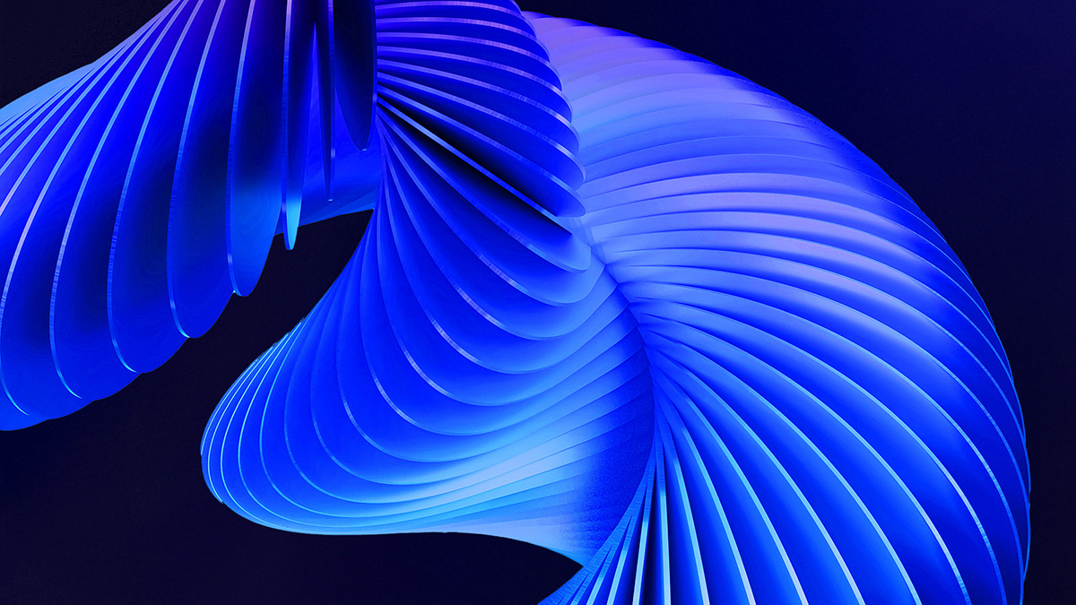 Glowing blue and purple smooth spiral structure on a dark background.