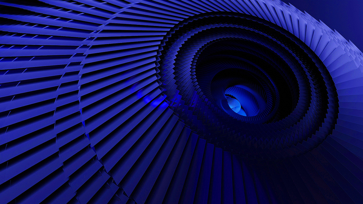 Hypnotic deep blue concentric spirals forming a tunnel effect.