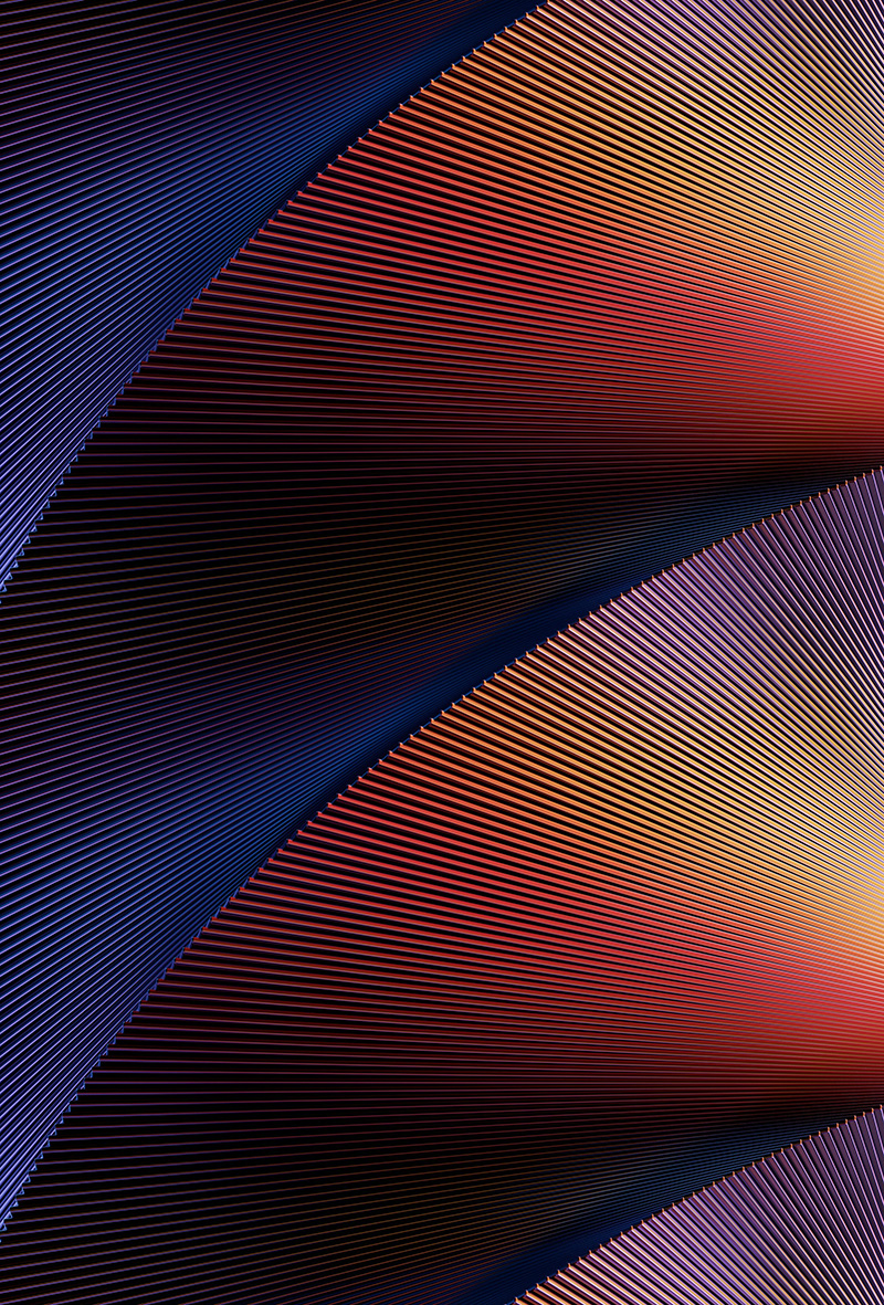 3D render of some curvy shapes in blue, orange, yellow and white tones.
